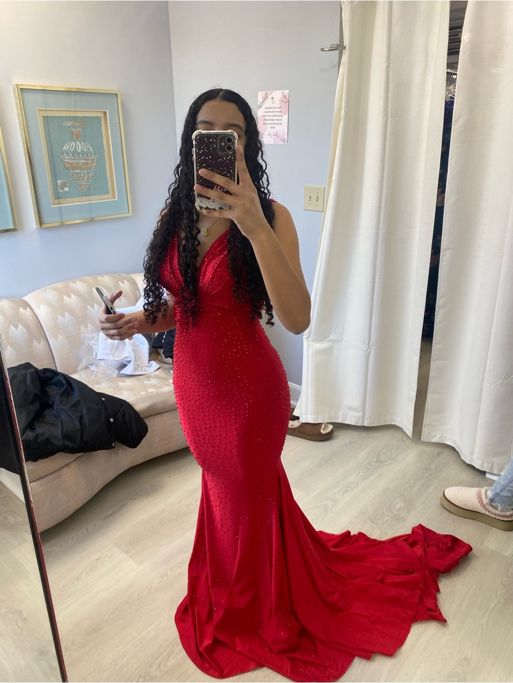 Johnathan Kayne Red Beaded Mermaid Prom Gown